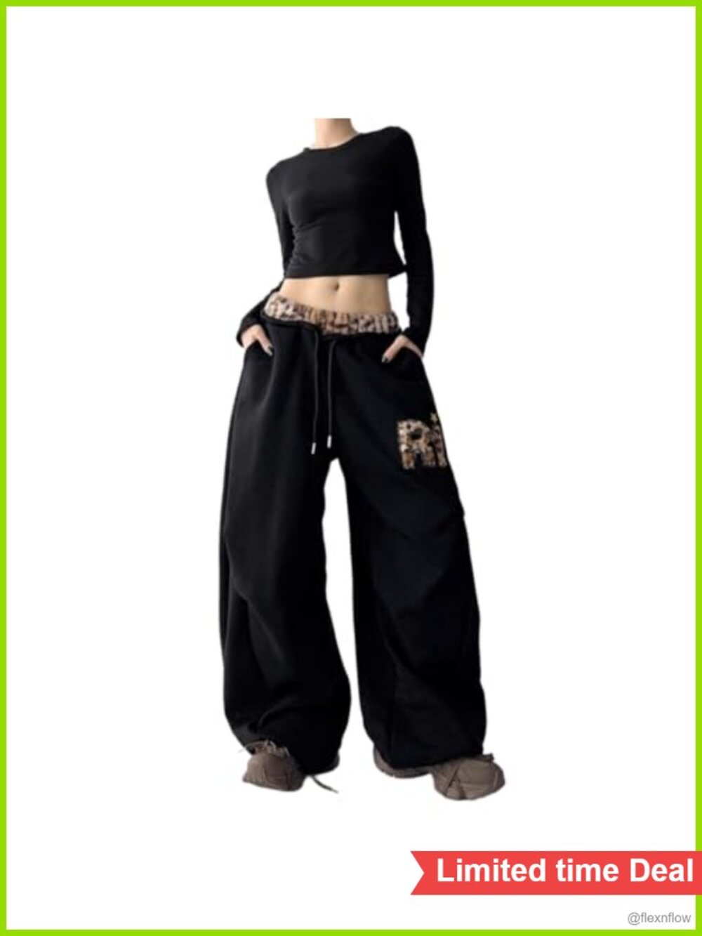 Y2K Wide Leg Sweatpants Leopard Trim Baggy Cargo Joggers Lounge Pants